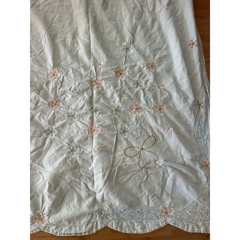 Vintage Floral Embroidered Flowers Butterfly Cotton Full Duvet Cover Scallop Edg